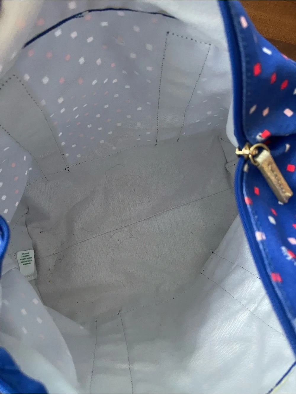 Lilly Pulitzer Blue Canvas Tote with Red and White Dot Accents